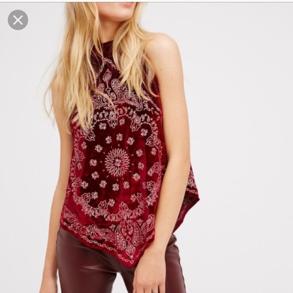 [Free People] Velour Embroidered Tank Top
